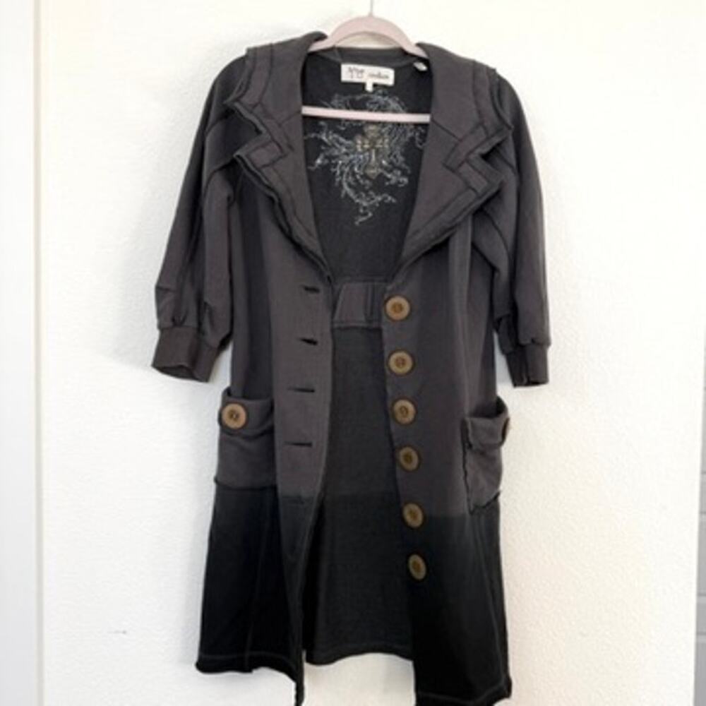 Yag Couture Avant Garde Gothic Coat Cross Print Distressed Black L Steampunk